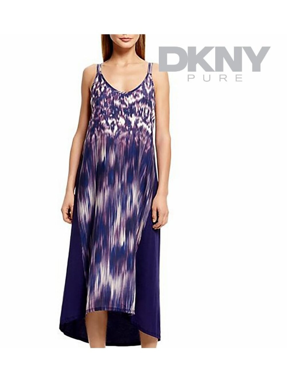 Y2K DKNY Pure silk midi lounge dress, tye dye purple, M